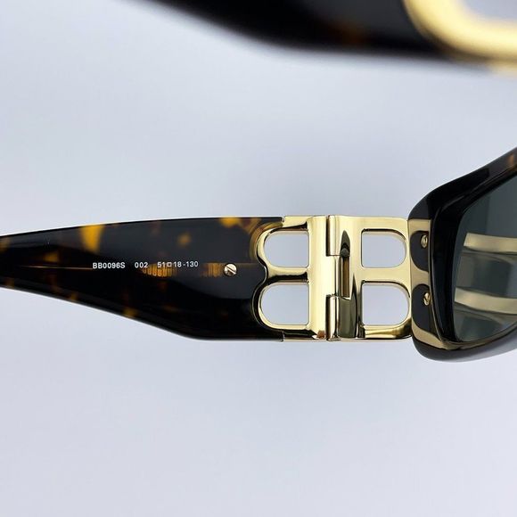 Balenciaga  BB0096S 002 Sunglasses Havana Gold Logo Green Square Unisex